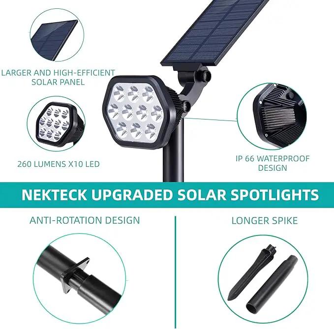 Nekteck Solar Lights Outdoor,10 LED Landscape Spotlights Powered Wall Lights 2-in-1 Wireless Adjustable Security Decoration Lighting for Yard Garden Walkway Porch Pool Driveway (2 Pack, Warm White) by GreenHaven Gardens
