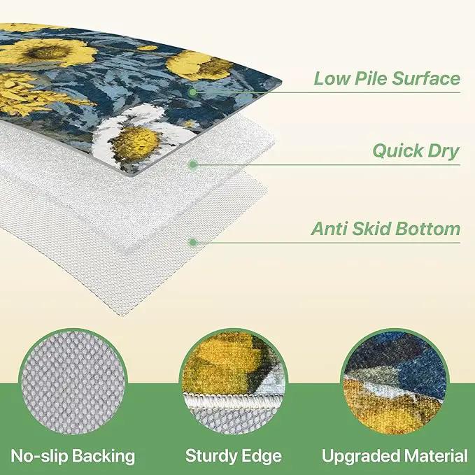 GENIMO Indoor Outdoor Area Rug 6' X 9' Waterproof, Washable Patio Rug Non Shedding, Easy Cleaning Floral Outdoor Carpet for Living Room, Bedroom, Dining Room, Balcony, Backyard, Deck, RV, Blue Yellow by GreenHaven Gardens