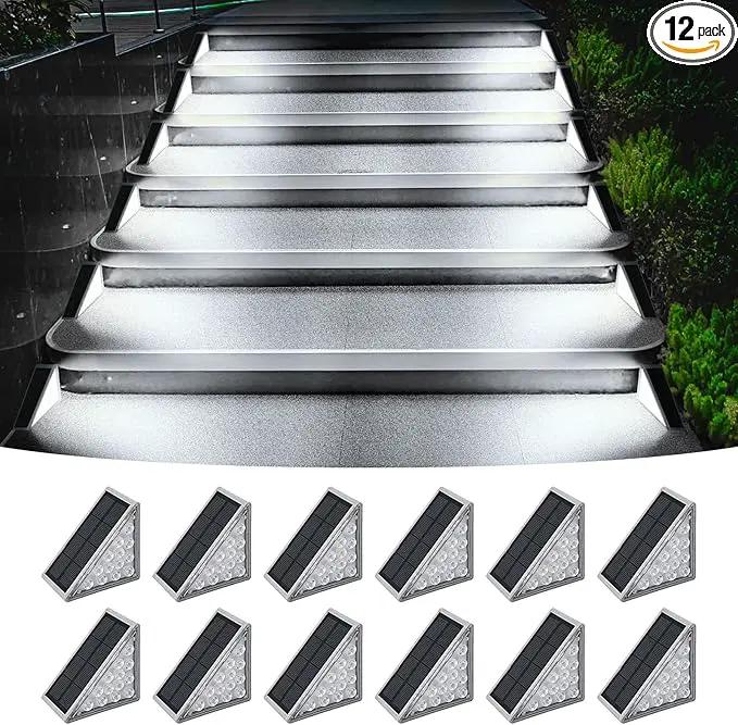 Solar Stair Lights Outdoor, 12 Pack Outdoor Solar Lights Waterproof IP67, Solar Step Lights for Outside, Patio, Decor, Yard, Garden, Front Door, Porch (Cool White) by GreenHaven Gardens