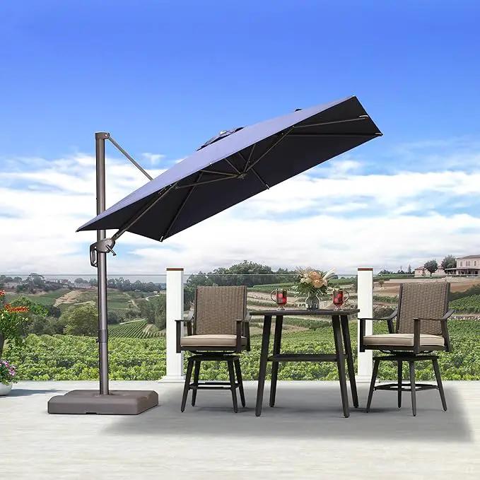 PURPLE LEAF 8 Feet Cantilever Patio Umbrella Square Umbrella with 360° Rotation and Aluminum Offset Hanging Outdoor Umbrella for Pool Garden Backyard Deck, Navy Blue by GreenHaven Gardens