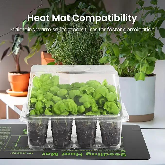 MIXC 6-Pack Seed Starter Tray with Plant Light,Seedling Trays with Adjustable Humidity Domes & Clear Cell Trays 12 Full Spectrum LED Beads for Indoor Plant Growth(Transparent) by GreenHaven Gardens