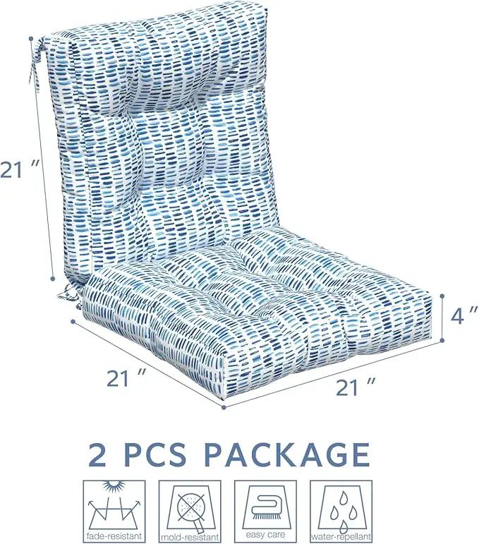 LVTXIII Outdoor Adirondack Chair Cushions, L42 x W21 x H4 Patio Tufted Low Back Cushions, Seasonal Replacement Rocking Chair Cushion for Home Garden Furnitue, Set of 2, Pebble Blue by GreenHaven Gardens