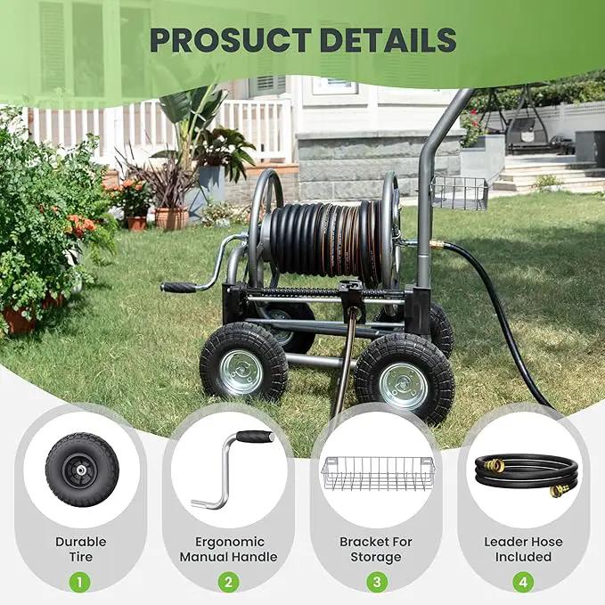 Giraffe Tools Hose Reel Cart, Hose Cart with Wheels Heavy Duty, Industrial Hose Reels for Outside, 250-Feet of 5/8" Hose Capacity, Hose Guide Pre-Installed by GreenHaven Gardens