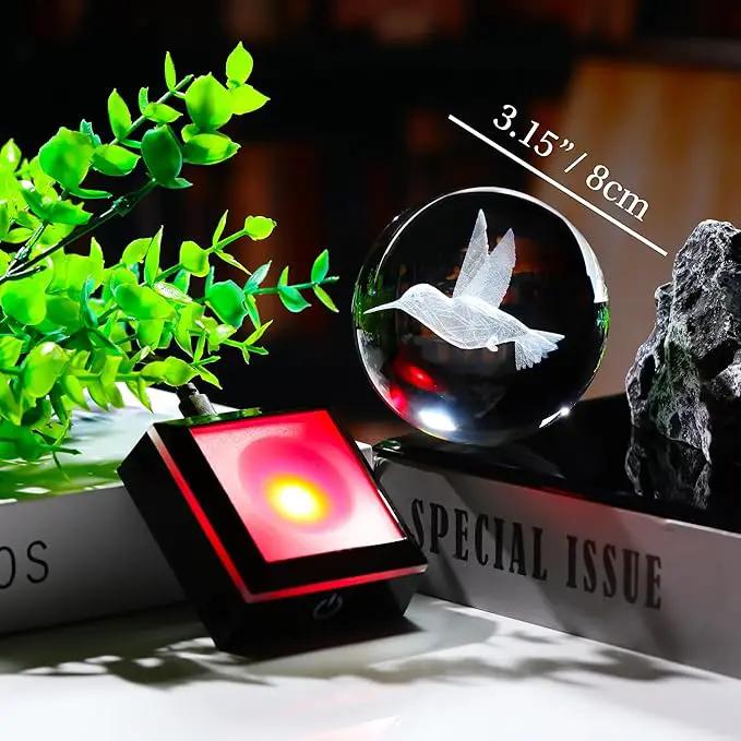 Qianwei 3D Crystal Ball Hummingbird Gift - 3.14'' 80mm Laser Decor Glass Animal Figurine Statue for Room Decorations With Night Light by GreenHaven Gardens