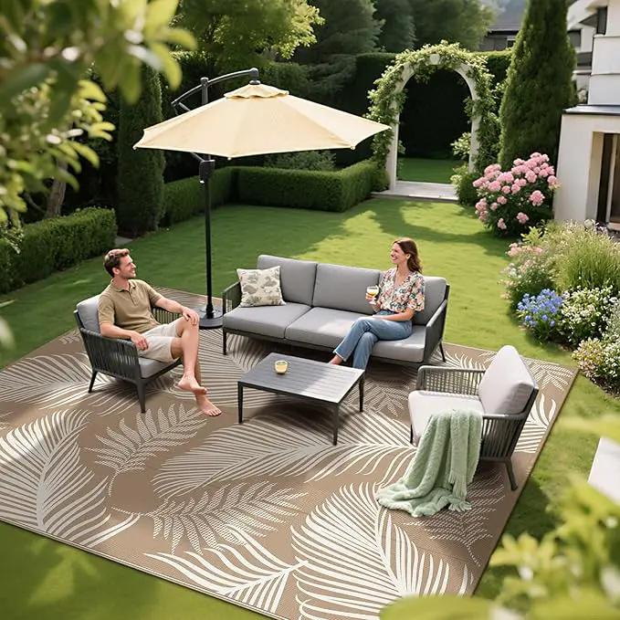 Pauwer Waterproof Outdoor Rug 8x10, Reversible Plastic Straw Patio Camping Rug, Indoor Outdoor RV Mat Carpet for Deck, Camper, Porch, Balcony, Backyard, Picnic, Leaf Brown by GreenHaven Gardens