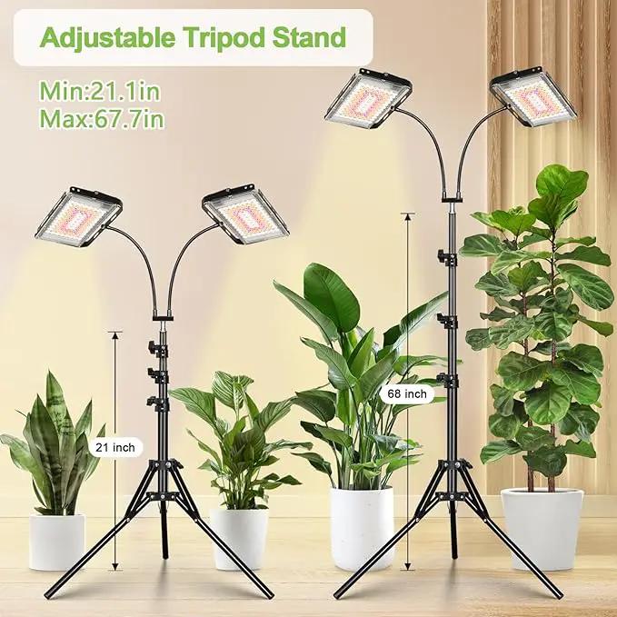 Grow Lights for Indoor Plants,Full Spectrum Standing Plant Grow Light with 4/8/12H Timer, 6 Dimmable Levels,68" Adjustable Tripod, Floor Grow Lamp for Large Indoor Plants, Dual Heads Plus by GreenHaven Gardens