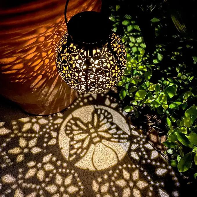 2 Pack Outdoor Solar Lantern Lights, Waterproof Tabletop LED Moroccan Lanterns, Hanging Metal Decorative Garden Lights for Patio, Lawn, Porch, Backyard by GreenHaven Gardens