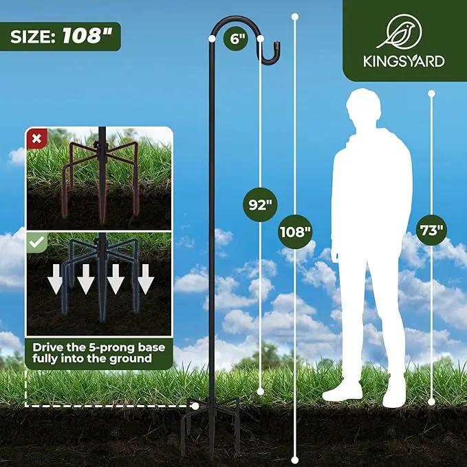 Kingsyard Adjustable Shepherd Hooks for Outdoor - 44 INCH Heavy Duty Bird Feeder Pole with 5 Prong Base, Hummingbird Feeder Stand, Garden Plant Baskets, Weddings Decor, Solar Light Lanterns by GreenHaven Gardens