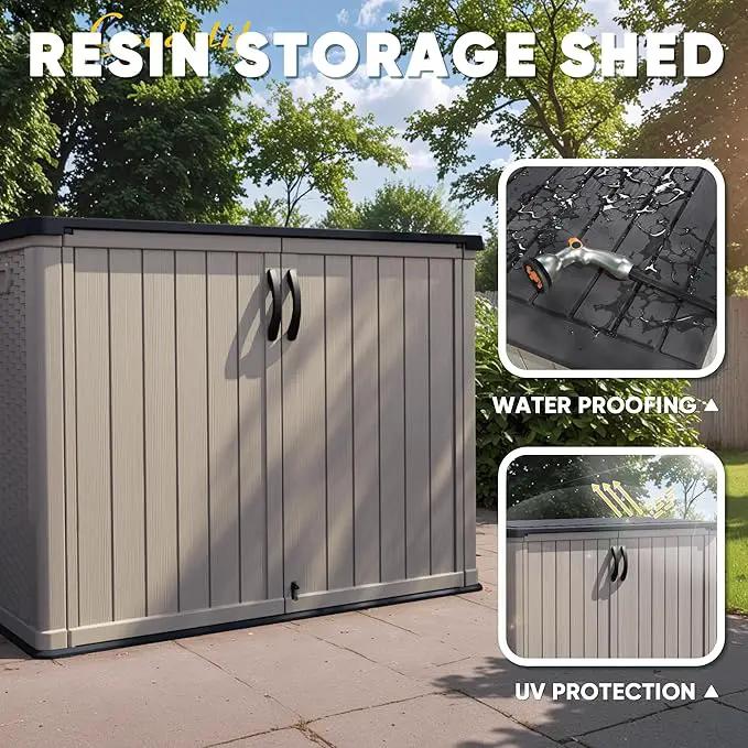 Devoko Outdoor Storage Cabinet 26 Cu Ft with Lockable Doors, Horizontal Storage Shed Waterproof Patio Tools Storage Box for Sofa Cushions, Gardening Tools and Accessories (Beige) by GreenHaven Gardens