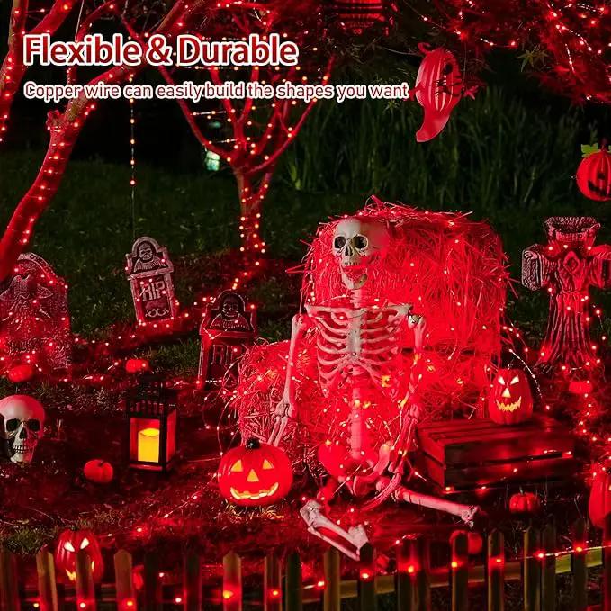 JMEXSUSS 66ft 200 LED Red Solar Halloween Lights, 2 Pack Solar Fairy Lights Outdoor Waterproof, 8 Modes Solar String Lights for Outside Garden Christmas Tree Party Halloween Decorations by GreenHaven Gardens