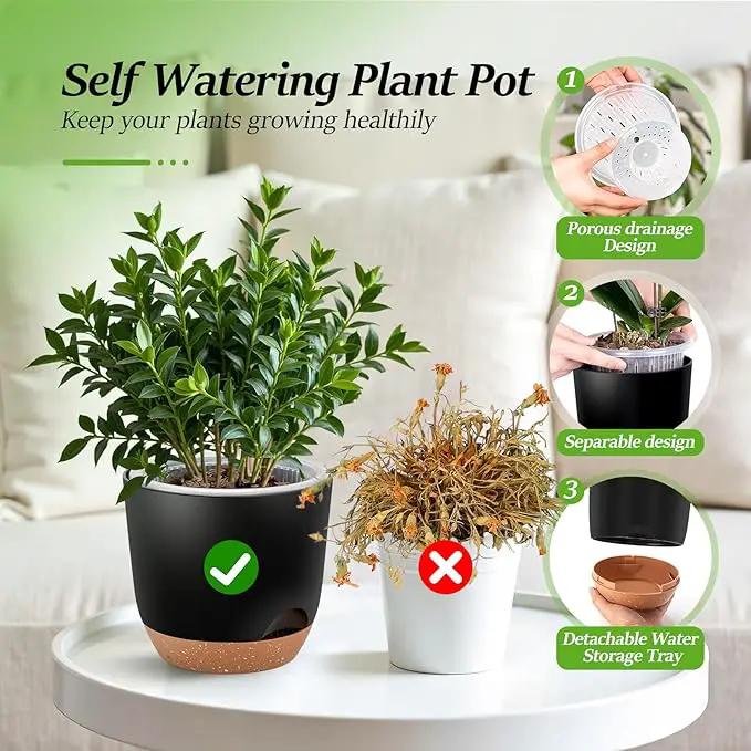 7.2 Inch Self Watering Orchid Pots for Indoor Plants,Macetas para Orqudeas,Flower Pots for Indoor Plants with Holes(Black) by GreenHaven Gardens