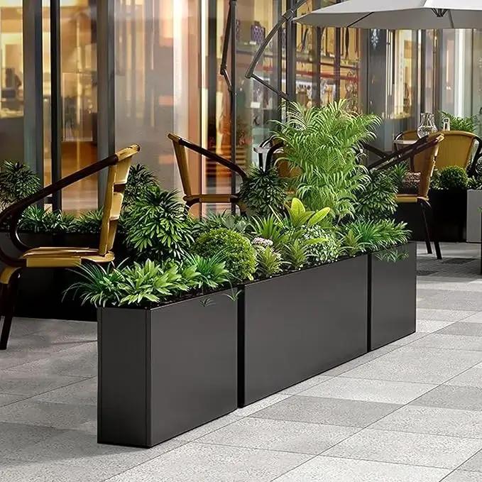 Black Steel Metallic Heavy Planter for Outdoor Plants 24"x10"x24" Metal Garden Planter Spliced Flower Pot with Partitions for Outside,Indoor,Garden (Black, 24 * 10 * 24) by GreenHaven Gardens