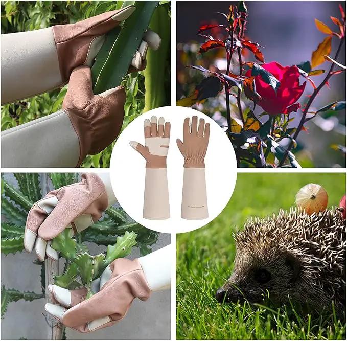 HANDLANDY Long Gardening Gloves for Men & Women, Thorn Proof Rose Pruning Gloves Leather Gauntlets Garden Glove Yard Work Glove (Large, Brown) by GreenHaven Gardens