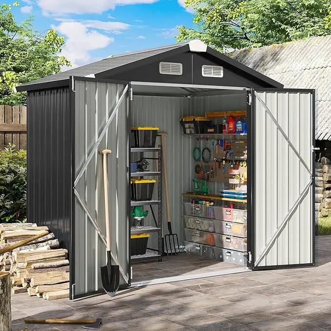 Aoxun 6.2x4 FT Shed Outdoor Galvanized Storage Shed with Large Lockable Doors for Lawn, Backyard, Patio (Black) by GreenHaven Gardens