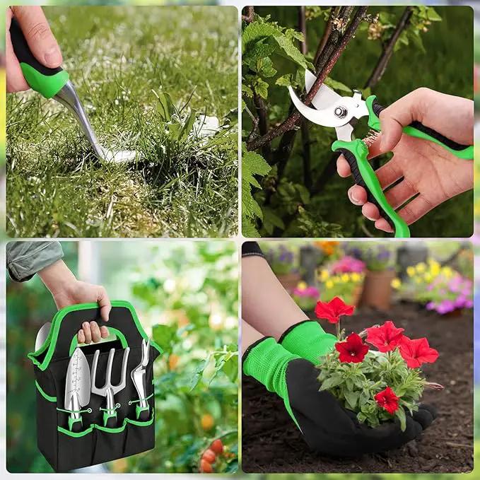sungwoo Garden Tool Set 8 Piece, Heavy Duty and Lightweight Aluminium Alloy Tools with Ergonomic Handle, Storage Tote Bag, Gardening Hand Tools, Gardening Gifts for Women and Men Green by GreenHaven Gardens