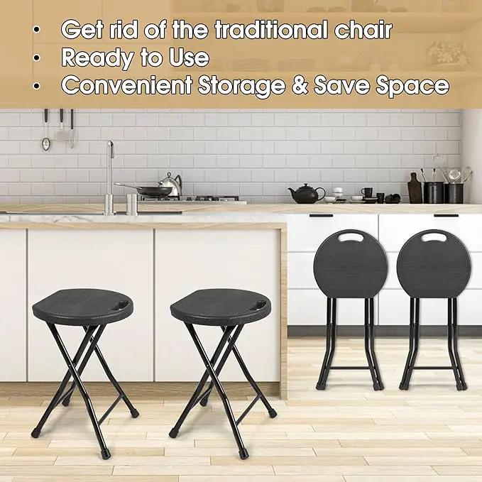 Folding Stool, 550lbs Capacity Foldable Stool with Handle, Portable Stools for Adults Heavy Duty, 18 inch Collapsible Chair for Meeting Room/Party/Garden/Home (Set of 2, Black) by GreenHaven Gardens