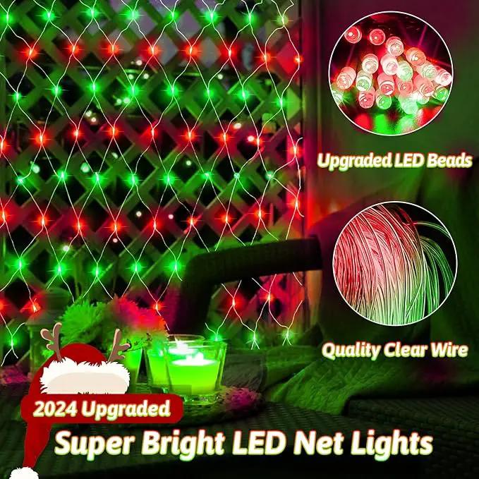JXLEDAYY Christmas Net Lights Outdoor Decorations 3M*2M Mesh Lights Fairy String Lights Plug in with Timer Waterproof for Outside Bush Window Wall Patio Party Decor (Red ＆ Green, 200 LED 3M*2M) by GreenHaven Gardens