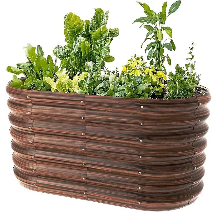 4x2x2ft Oval Galvanized Raised Garden Bed Kits Outdoor Large Metal Modular Planter Box 9-in-1 Raised Beds for Gardening,Vegetables,Fruits,Flowers & Herbs (Brown) by GreenHaven Gardens