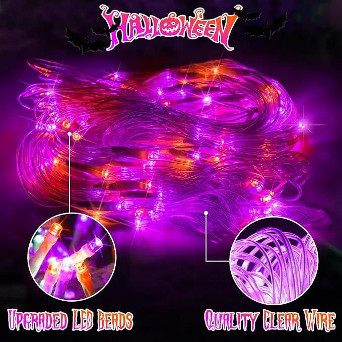 2 Pack Each 200 LED Halloween Net Lights Outdoor Waterproof 3M*2M Mesh Lights Fairy String Lights Plug in with Timer 8 Modes for Bush Window Fence Garden Yard Roof Wall Decor-Purple and Orange by GreenHaven Gardens