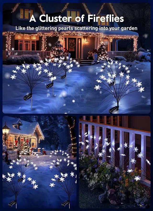 Brightown Christmas Pathway Lights - 4 Pack 48 LED Snowflake Outdoor Lights With 2 Modes, Waterproof Solar Firefly Decoration for Yard, Cool White by GreenHaven Gardens