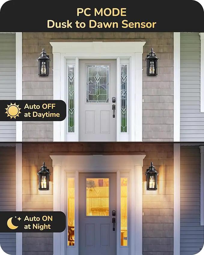 EDISHINE Motion Sensor Outdoor Wall Light, Dusk to Dawn Front Porch Light Fixture, Outdoor Wall Sconce with Clear Glass, Black Exterior Wall Lantern for Door, Garage, Patio, House by GreenHaven Gardens