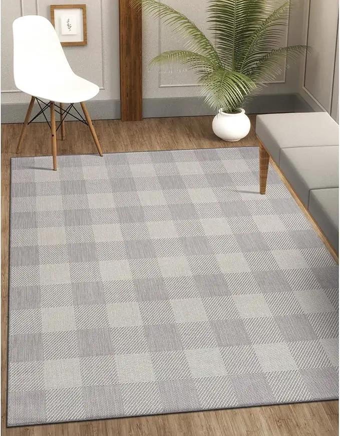 CAMILSON Outdoor Rug - Modern Area Rugs for Indoor and Outdoor Patios, Kitchen and Hallway mats - Easy Cleaning Non Shedding Washable Outside Carpet (5x7, Buffalo - Grey/White) by GreenHaven Gardens
