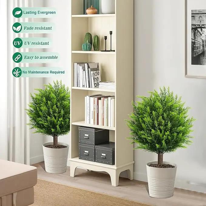26.5" Artificial Cedar Topiary Ball Trees, Set of 2 UV Resistant Fake Evergreen Trees Shrubs Bushes Artificial Plants with Ground Spike Faux Cypress Plants for Indoor Outdoor Front Porch Garden by GreenHaven Gardens