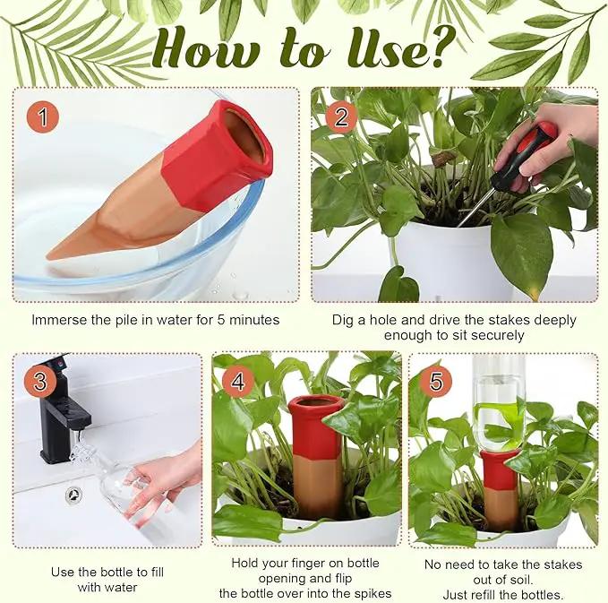 6 Sets Plant Watering Devices Include Terracotta Self Watering Spikes and 26 oz Plastic Bottles, Slow Release Vacation Insert Automatic Plant Waterer Device (Clear and Mixed Color) by GreenHaven Gardens