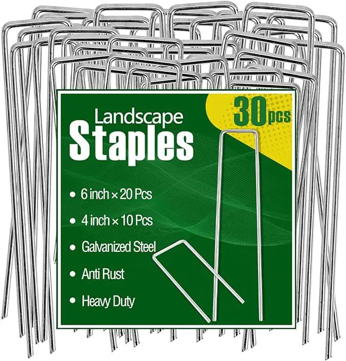 30 Pcs Galvanized Landscape Staples Metal Garden Stakes Heavy Duty for Ground Cover, U-Shaped Pins Yard Stakes Weed Barrier Fabric, Garden Hose, Drip Irrigation, 1.6 inch*(6+4 inch) by GreenHaven Gardens