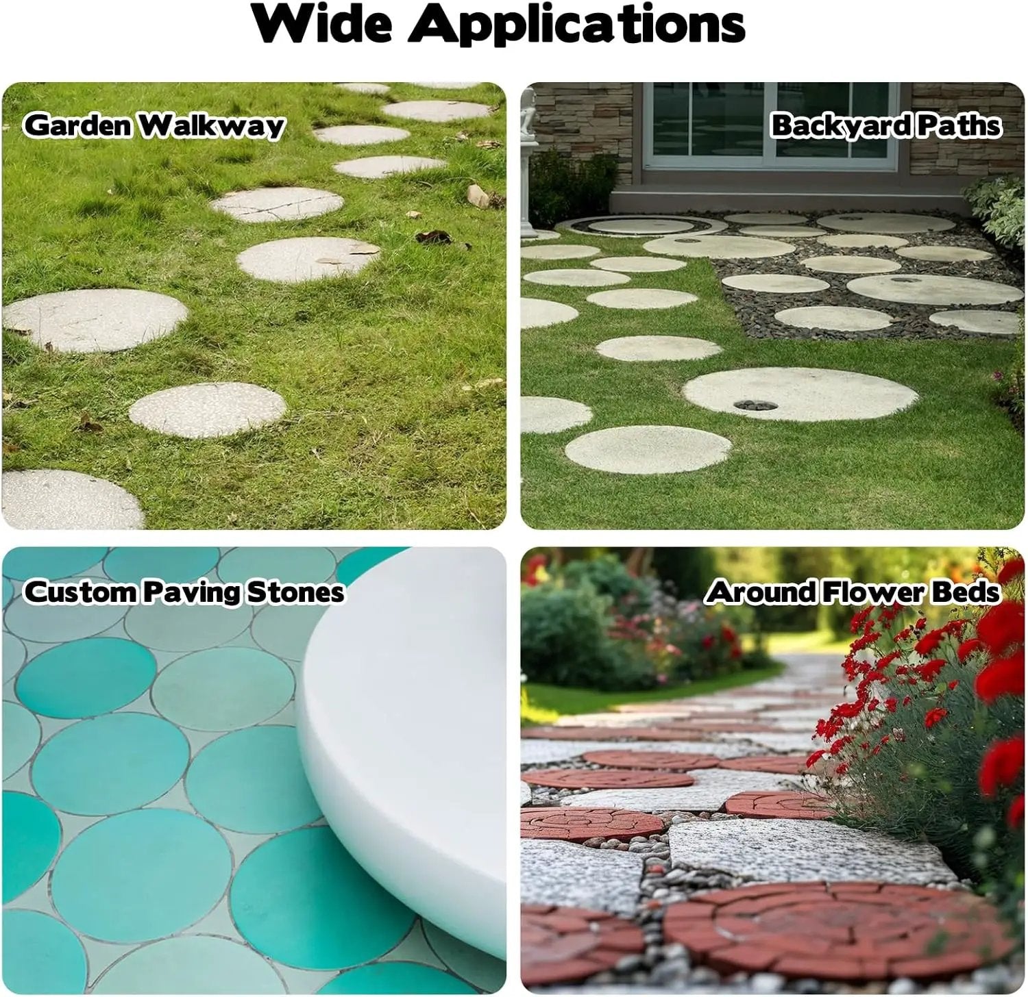 2 Size Round Stepping Stone Molds, 6 Pcs 10''/ 11.2'' Reusable Concrete Mold for Garden Stepping Stones Large Tray for Concrete and Stained Glass for Garden Walk Way White by GreenHaven Gardens