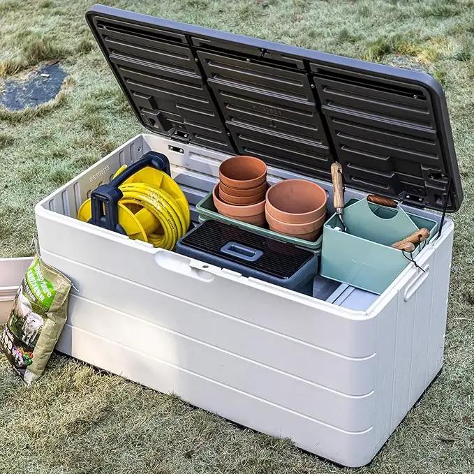 100 Gallon Outdoor Storage Box Waterproof Lockable Resin Deck Box Large, Patio Storage Bin for Pool Accessories Cushion Furniture, Garden Tools, UV-Resistant Outside Delivery Black&White by GreenHaven Gardens