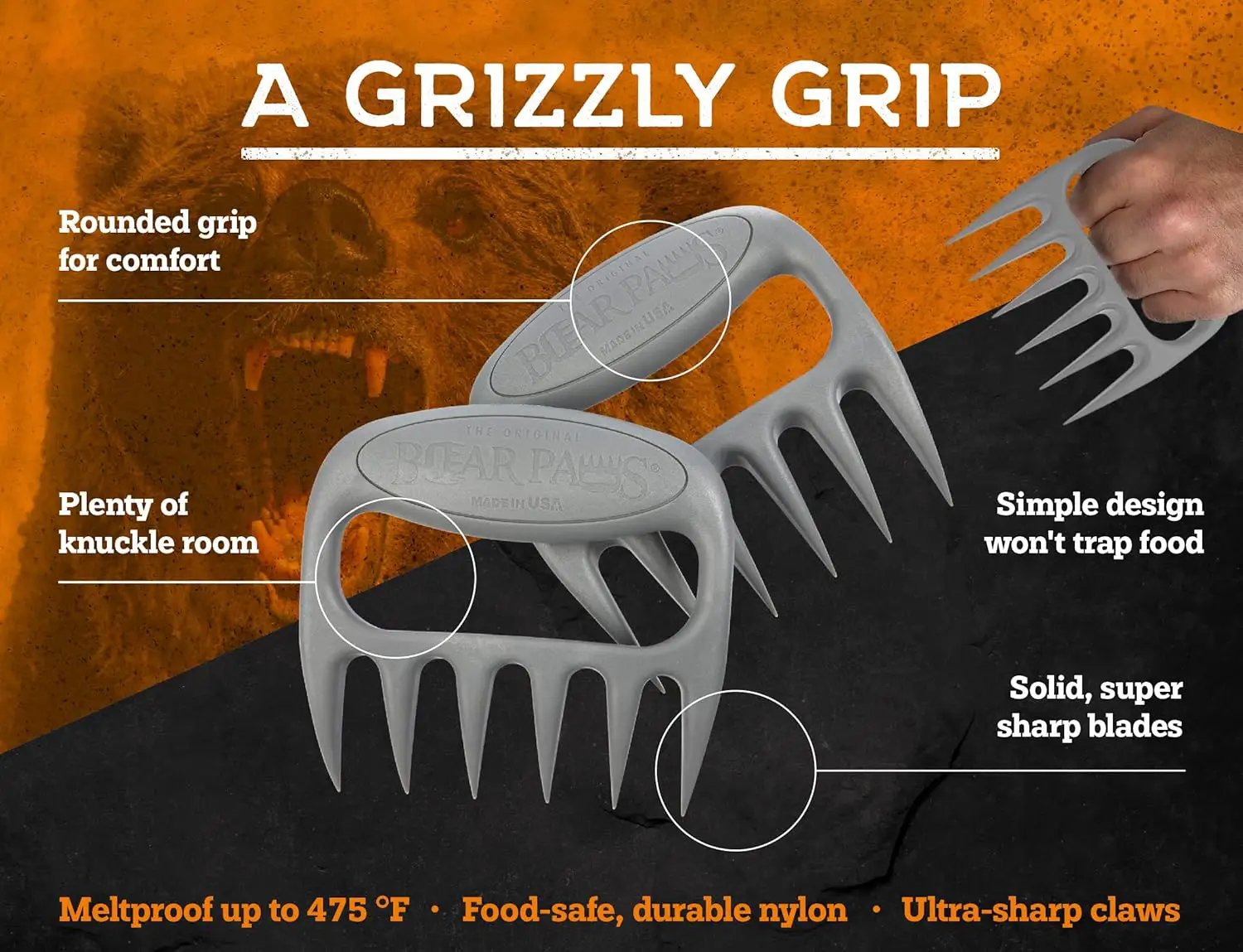 Bear Paws Meat Claws - The Original Meat Shredder Claws for Pulled Pork, USA Made - Easily Lift, Shred, Pull and Serve Pork, Chicken, Brisket and Turkey - Gift for Dad on Father's Day! (Gray) by GreenHaven Gardens