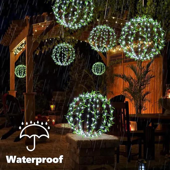 Solar Powered Hanging Iron Sphere Lights with Artificial Greenery – 12Inch 120 LED Waterproof Outdoor Decor Ball Light with Timer & 8 Modes – 2 Pack for Garden, Christmas, Weddings (Cool White) by GreenHaven Gardens