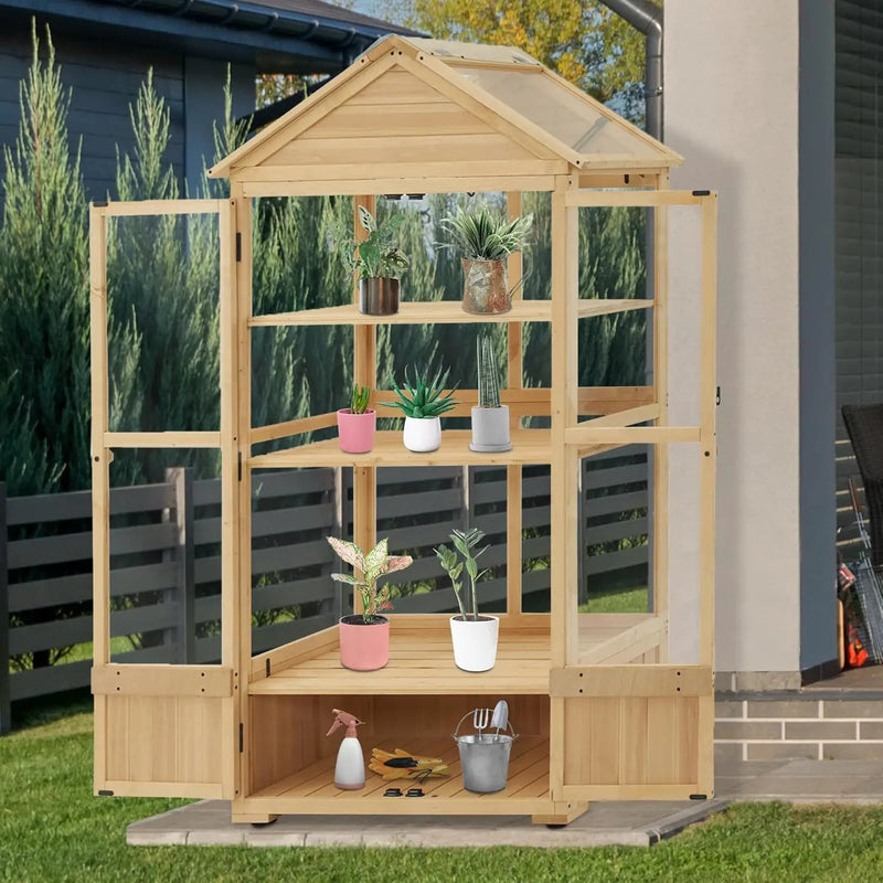 Macrout 3-Tier Solid Wood Cold Frame Greenhouse Cabinet Adjustable Shelves, Dual-Use Insulated Shed for Outdoor Garden & Indoor Balcony Planting, 0847 by GreenHaven Gardens