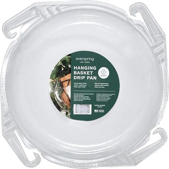 Curtis Wagner Plastics Wire Coco Hanging Basket Drip Pans (5-Pack) | Clear, Round (12” - 14" Top, 3.75" Depth) Hanging Plant Tray Saucer with Built-in Hooks & Water Catcher for Indoor & Outdoor by GreenHaven Gardens
