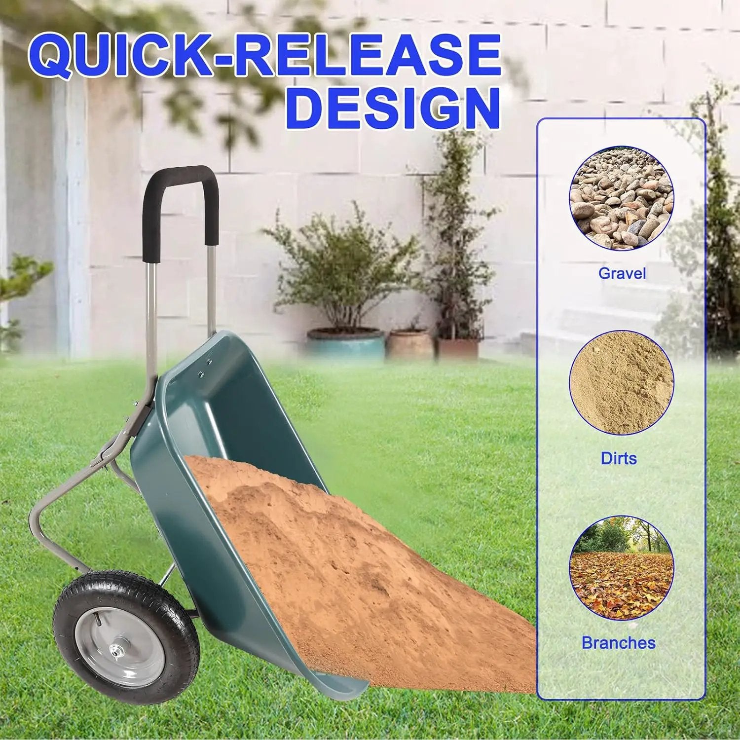 Dual Wheel Wheelbarrow, Heavy Duty Garden Cart, 300 lbs Capacity Utility Cart with Two 15 inches Pneumatic Tires for Outdoor Lawn Yard Farm Ranch (Green) by GreenHaven Gardens