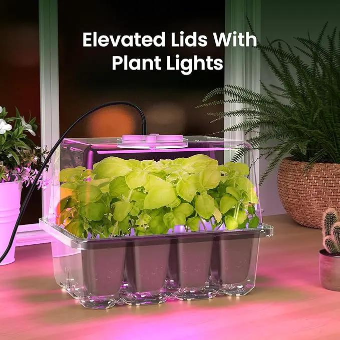 MIXC 4-Pack Seed Starter Tray Kit with Plant Light Seedling Trays with Adjustable Humidity Domes & Clear Cell Trays 12 Full Spectrum LED Beads for Indoor Plant Growth(Transparent) by GreenHaven Gardens