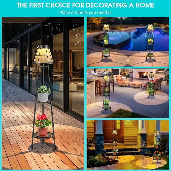 2 Pack Solar Lights Outdoor with Plant Stands, Solar Floor Lamp Metal Tripod Patio Lights for Garden Yard Pathway Driveway Front/Back Porch Decoration by GreenHaven Gardens