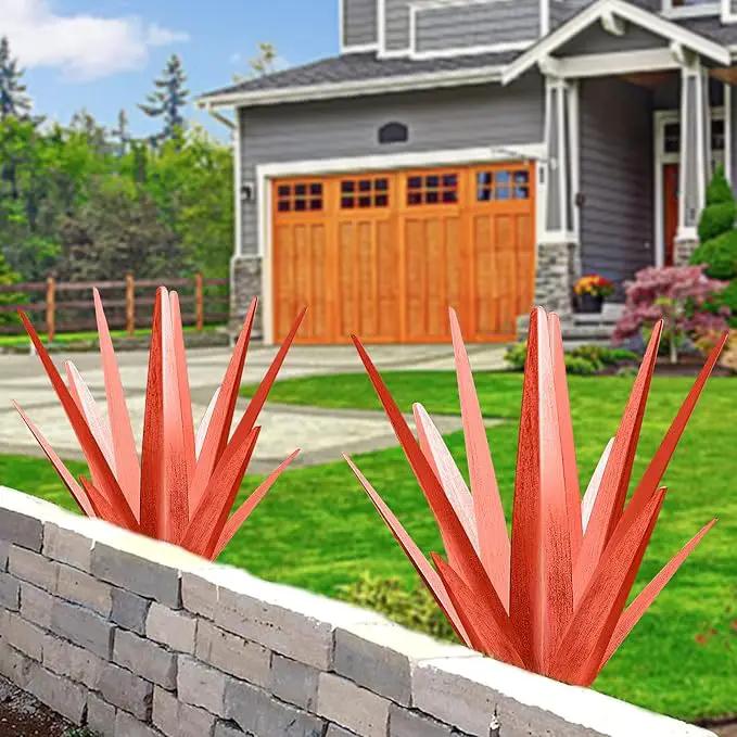 Enlarge Metal Plants Tequila Rustic Sculpture, Outdoor Patio Yard, Home Decor Hand Painted Agave Garden Statue, Outdoor Lawn Ornaments Yard Stakes for Mom Gift (1 Big RED) by GreenHaven Gardens