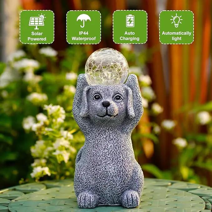 Solar Cute Dog Statue Holding Cracked Glass LED Lights – Funny Resin Dog Decor Garden Decorations for Patio,Balcony,Yard,Birthday Gifts for Women Mom by GreenHaven Gardens