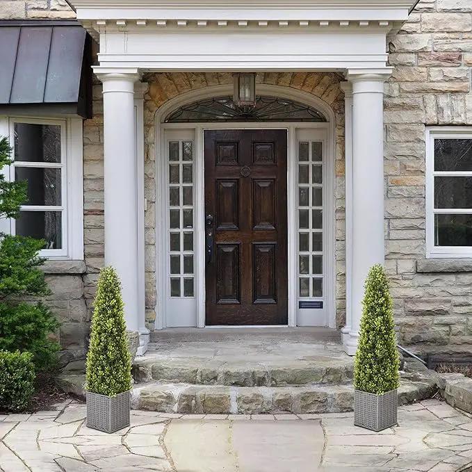 48 Inch Artificial Boxwood Outdoor Topiary Tree Set of 2, 4FT Potted Boxwood Tree Cone Topiary Artificial Plant Shrub for Front Porch Home Office Decor… by GreenHaven Gardens