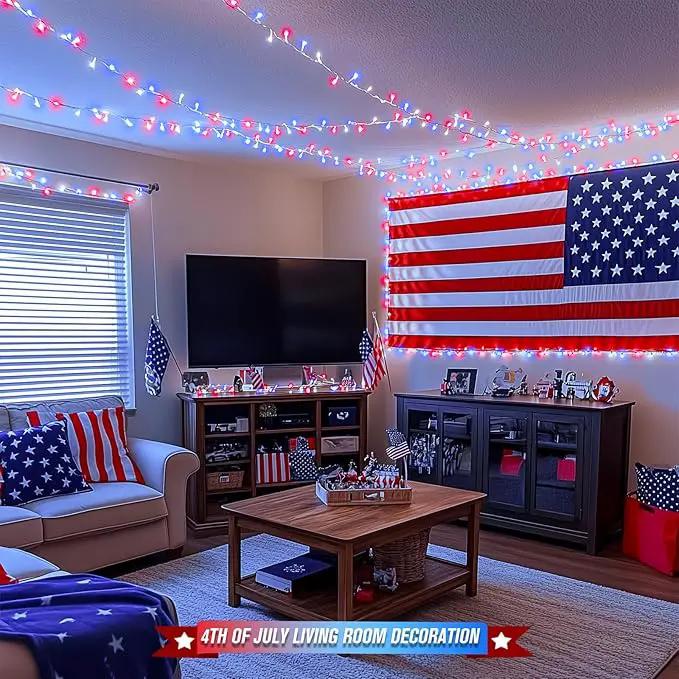 JMEXSUSS 400 LED Red White and Blue Lights Outdoor, 132FT 4th of July Lights Indoor, 8 Modes Patriotic String Light for Memorial Day Independence Day Decoration by GreenHaven Gardens