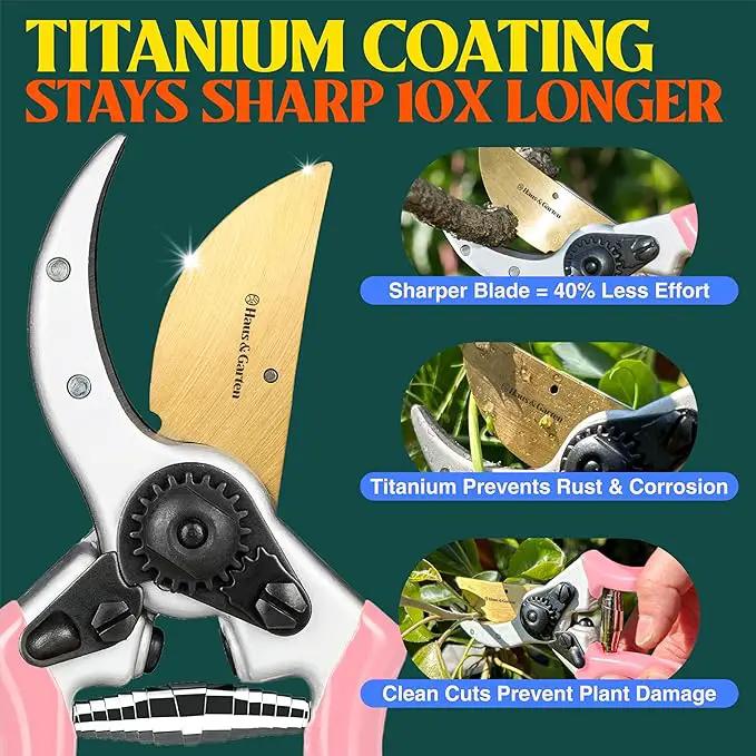 Haus & Garten ClassicPRO 8.5" Premium Titanium Bypass Garden Shears - Use as Pruners, Pruning Shears for Gardening, Hand Pruners, Handheld Garden Clippers, Scissors for Women by GreenHaven Gardens