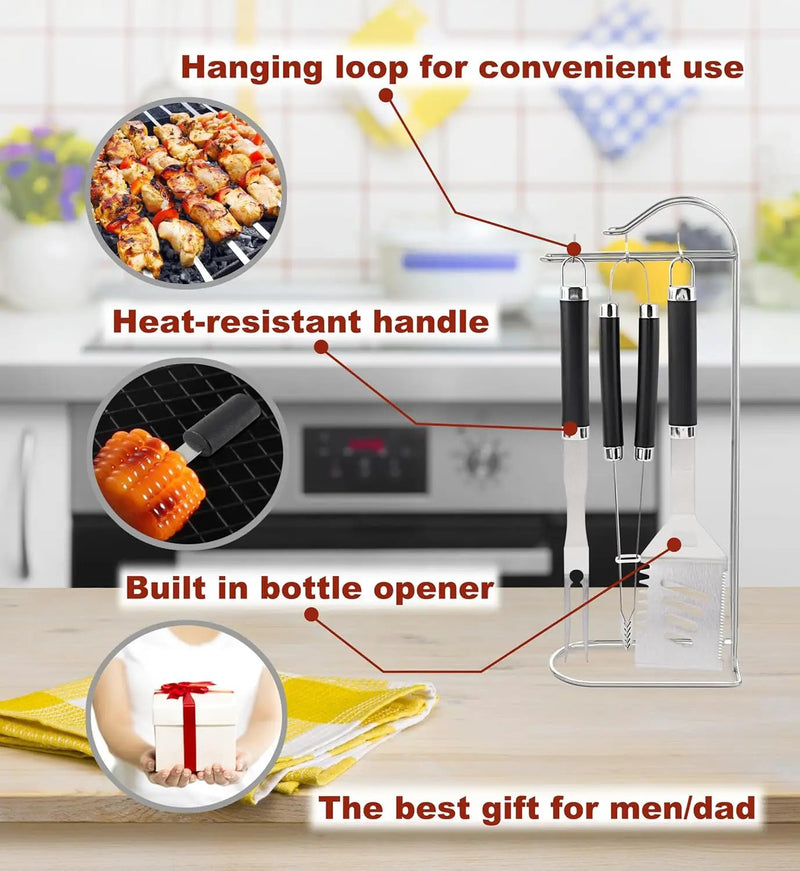 ROMANTICIST 20pcs Heavy Duty BBQ Grill Tool Set in Case - The Very Best Grill Gift for Father's Day and Christmas - Professional BBQ Accessories Set for Outdoor Cooking Camping Grilling Smoking, Black by GreenHaven Gardens