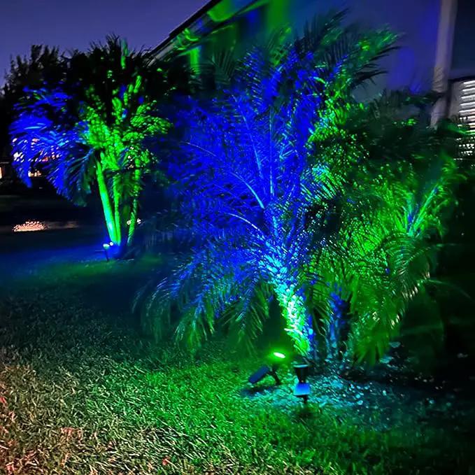 T-SUNUS Blue Solar Lights Outdoor Waterproof IP65, 2 Pack Garden Spotlights, Auto-on/Off Security Landscape Pond Spot Light 2 Modes for Halloween Christmas Tree Patio Garage Yard Driveway Pool Fence by GreenHaven Gardens