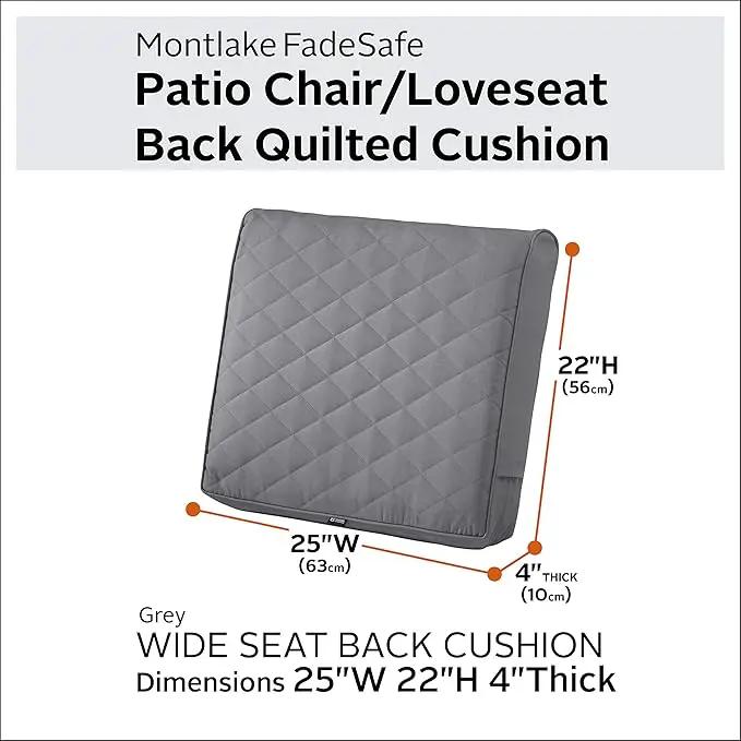 Classic Accessories Montlake FadeSafe Water-Resistant 25 x 22 x 4 Inch Wide Back Patio Quilted Lounge Cushion, Grey by GreenHaven Gardens