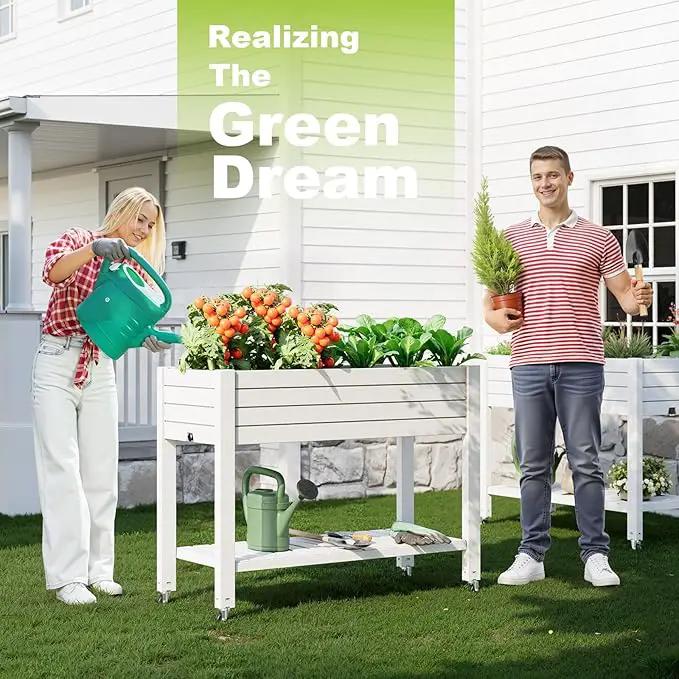 Elevated Raised Garden Bed with Wheels,Outdoor Large Resin Patio Planter Box Stand Divisible with Drain Plug,Water Monitor for Plants Vegetables Flowers Fruits(Ashen) by GreenHaven Gardens