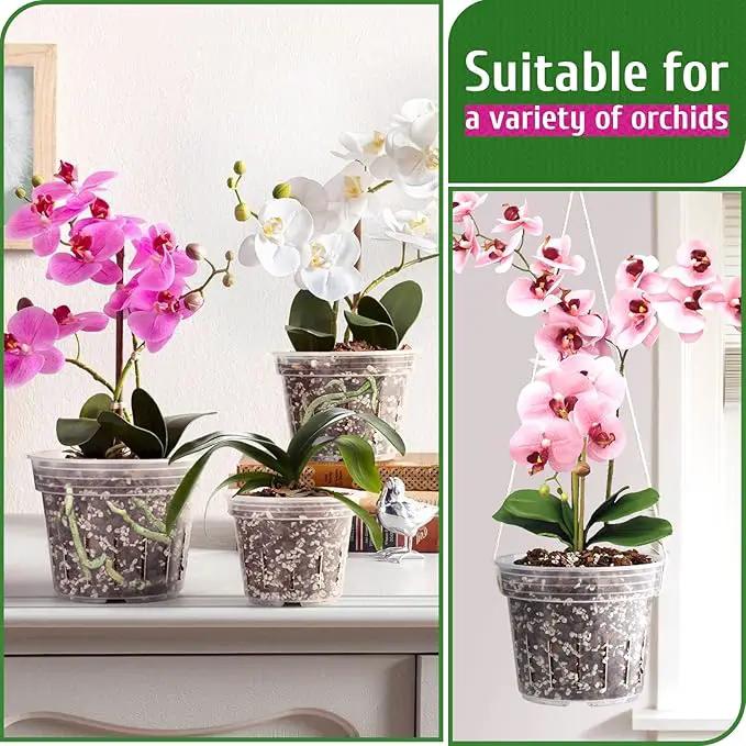 Orchid Pot, 9 Pack Orchid Pots with Holes, 3 Each of 4.8, 5.7 and 6.4 Inch Clear Flower Planter for Repotting, Plastic Slotted Nursery Planters Indoor Outdoor by GreenHaven Gardens