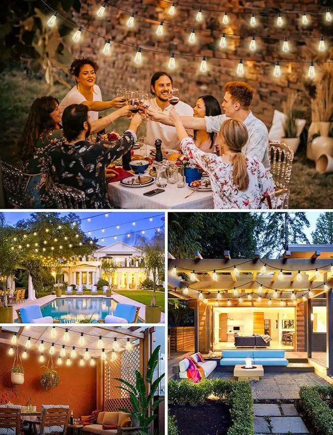 Brightever 180FT LED Outdoor String Lights, Dimmable Patio Lights with Remote Control, 56 Shatterproof ST38 Edison Bulbs, 3 Lighting Modes, 3H/5H Timer, Outdoor Hanging Light for Pool，Fence, Garden by GreenHaven Gardens