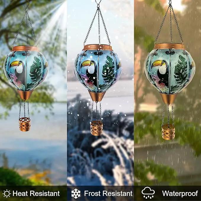 Hot Air Balloon Solar Lantern Waterproof Hanging Light with Flickering Flame for Decorative Garden Patio and Yard Decor by GreenHaven Gardens